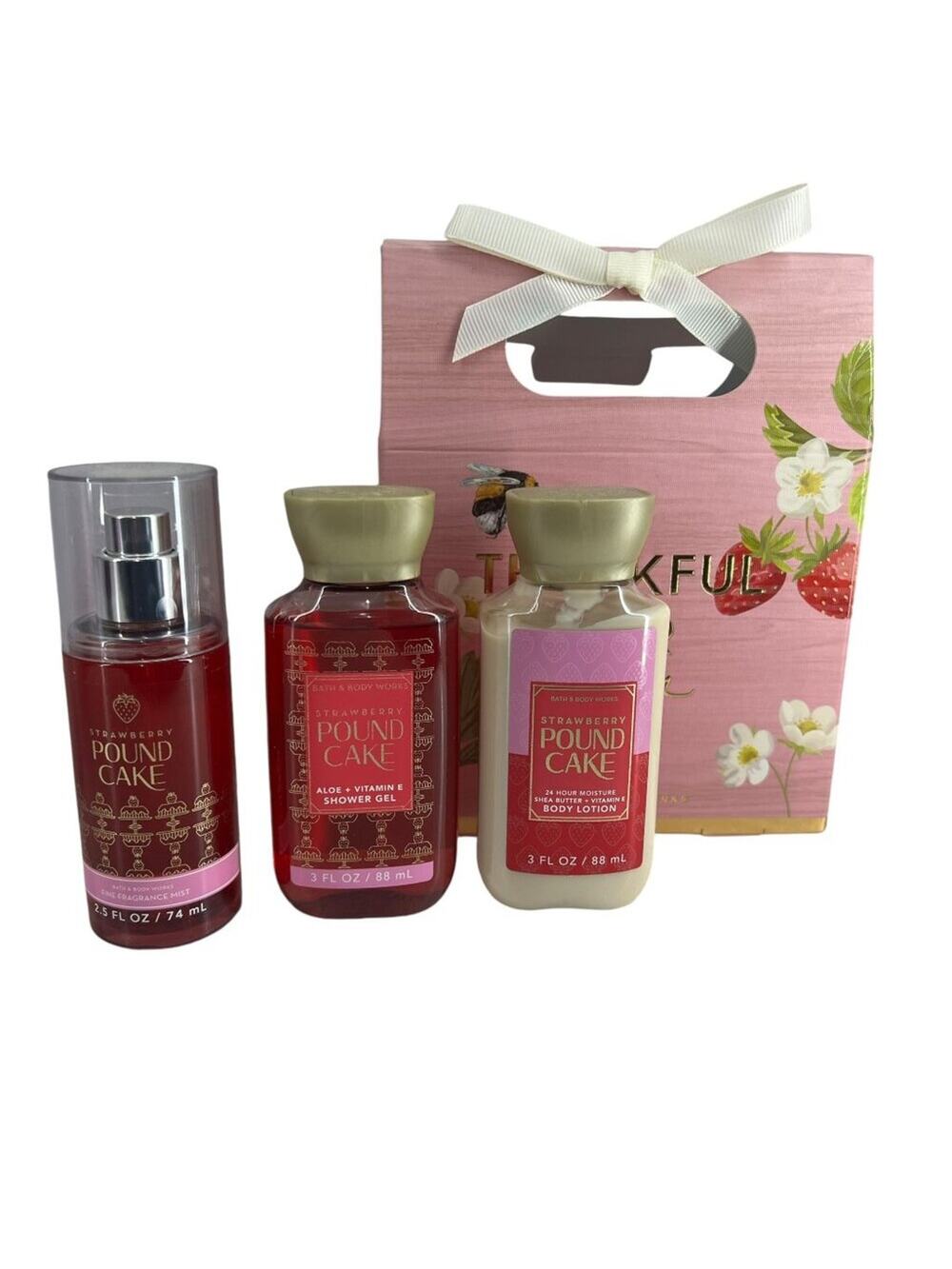 Bath and Body Strawberry Pound Cake Gift Set Shower Gel Mist Body Lotion